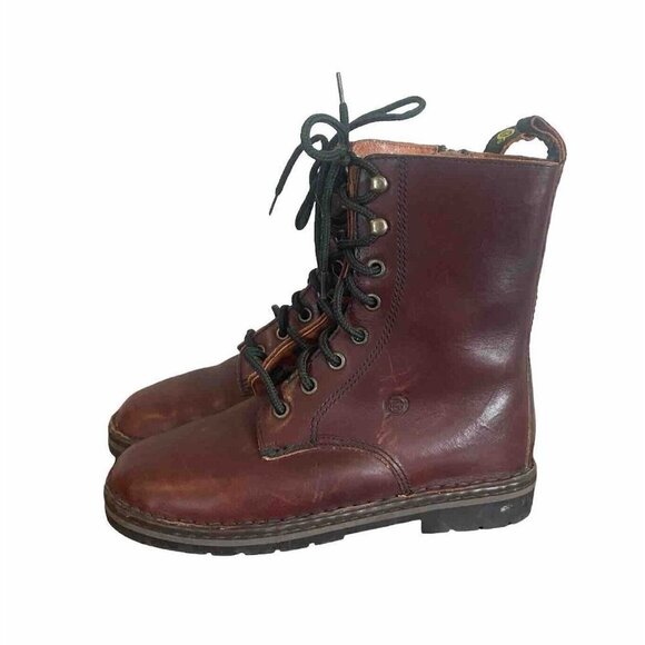 Women's Size 6.5M Born Lace Up Combat Trooper Boots Brown Side Zip Leather - Picture 1 of 13